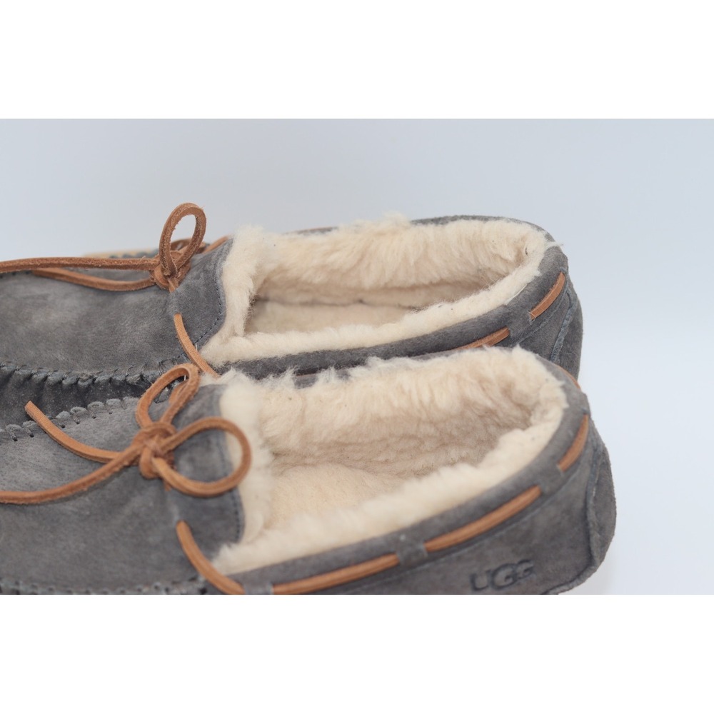 UGG Dakota Pewter Suede Moccasin Slippers Grey Wool Lined 5612 Womens 8 - Picture 4 of 10